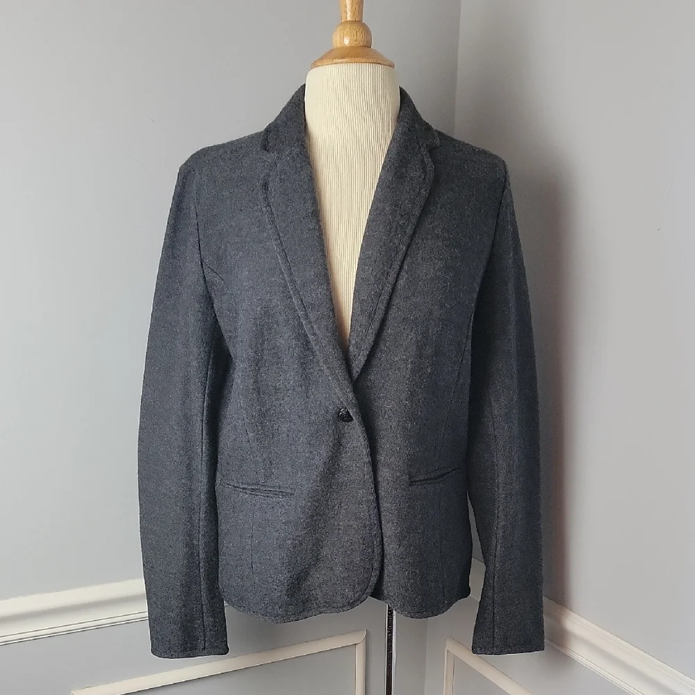 BROOKS BROTHERS Gray‎ Wool Blend Single Button Preppy Elbow Patch Sweater Blazer